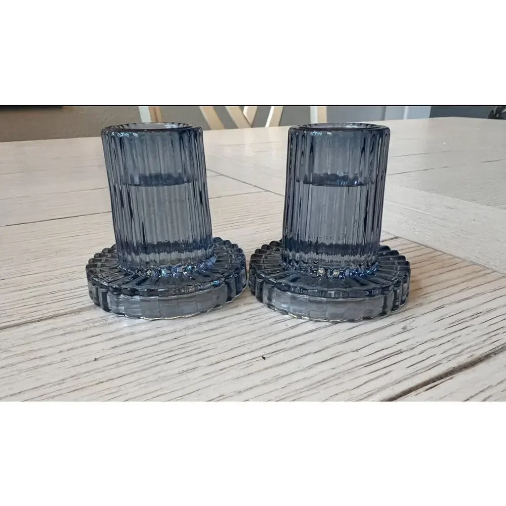 New Blue taper glass candlestick holders,‎ 2. Measurements in pics.